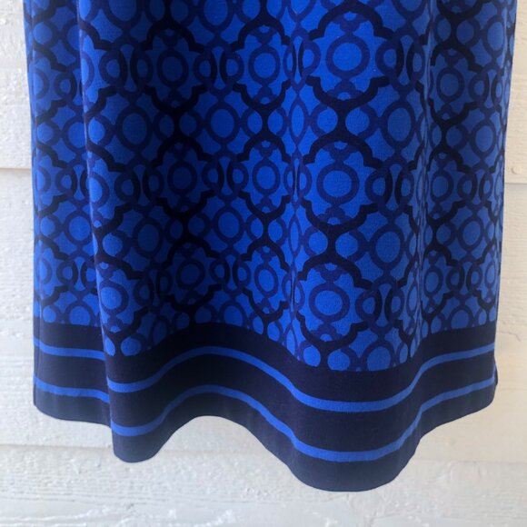 Talbot’s Midi Dress Royal Blue & Black Geo Design Contrasting Trim Sz Medium - Picture 8 of 16